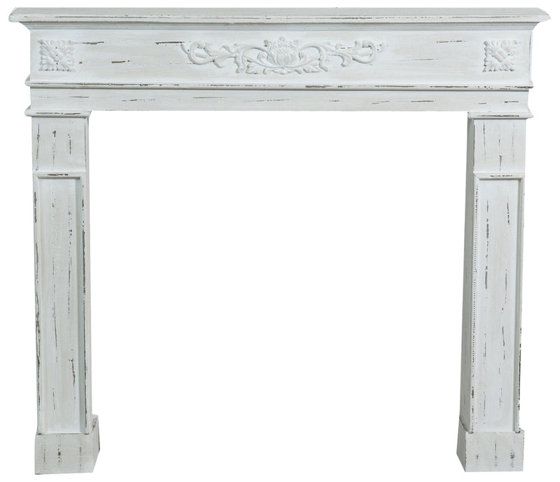 Biscottini Cornice camino in legno finitura bianca anticata 115x17x102 cm