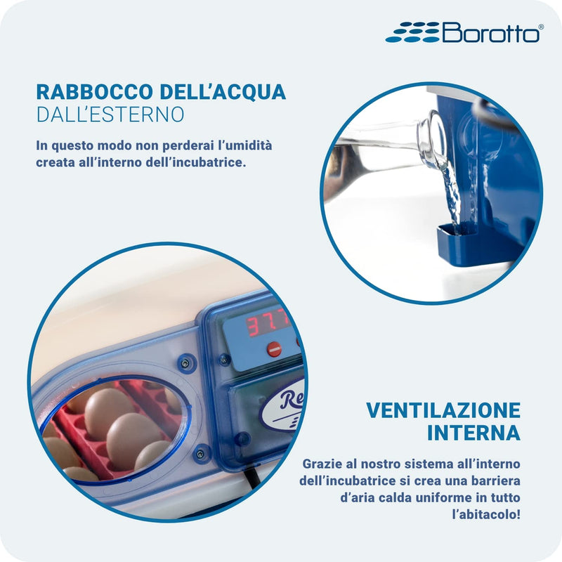 Borotto REAL 24 Automatica - Incubatrice per uova automatica Professionale Brevettata, con Girauova Automatico - per 24 Uova o 96 Uova Piccole