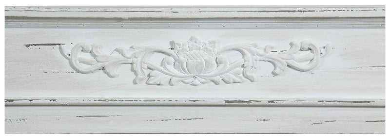 Biscottini Cornice camino in legno finitura bianca anticata 115x17x102 cm