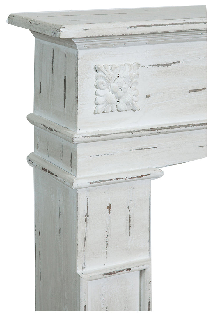 Biscottini Cornice camino in legno finitura bianca anticata 115x17x102 cm
