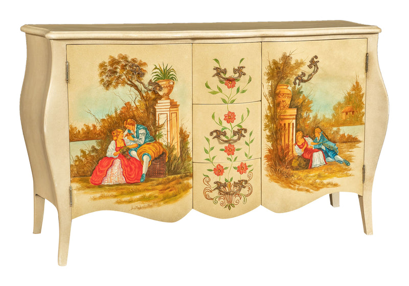 Biscottini Comò due Ante e tre Cassetti, Decorazione campestre, L155XPR54xH91 cm.
