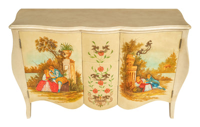 Biscottini Comò due Ante e tre Cassetti, Decorazione campestre, L155XPR54xH91 cm.