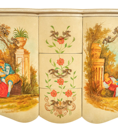 Biscottini Comò due Ante e tre Cassetti, Decorazione campestre, L155XPR54xH91 cm.