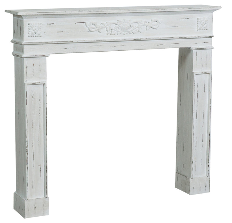 Biscottini Cornice camino in legno finitura bianca anticata 115x17x102 cm