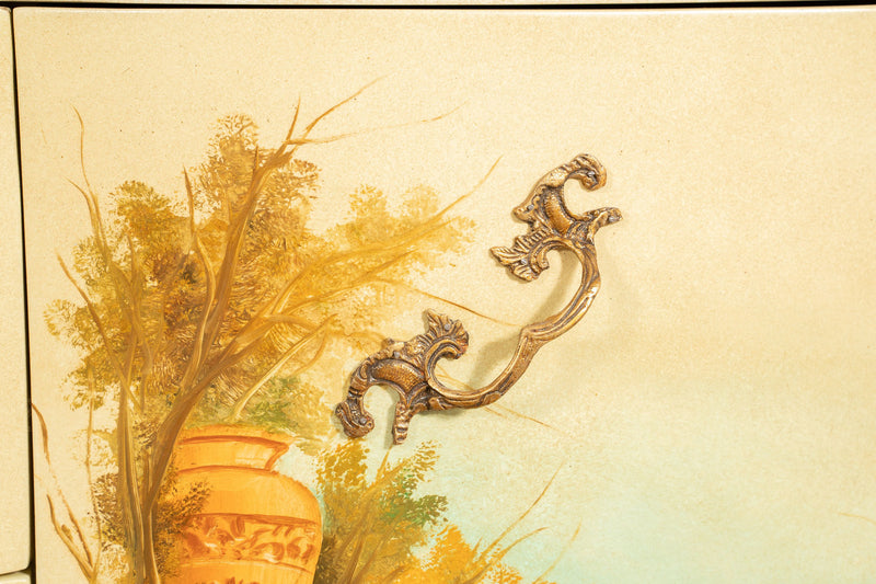 Biscottini Comò due Ante e tre Cassetti, Decorazione campestre, L155XPR54xH91 cm.