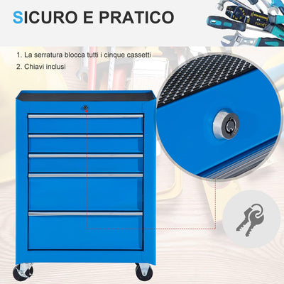 Carrello Porta Utensili Attrezzi Attrezzatura con Cassettiera Azzurro 61.5 x 33 x 82.5cm