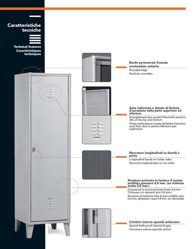 Armadio spogliatoio per raccolta biancheria in metallo cm. 40x50x180h