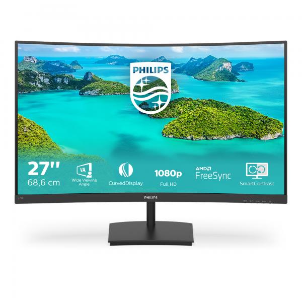 Philips Monitor 27" Led Curvo 4ms Multimediale Vga/hdmi 271e1sca