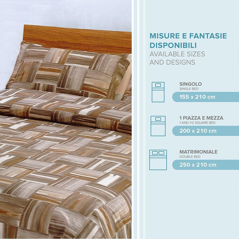 Dorian Home Parure Copripiumino Matrimoniale 250 x 210 cm, Copripiumino Matrimoniale Cotone, Realizzato in 100% Morbido e Puro Cotone, Made In Italy, Fantasia Varazze Marrone