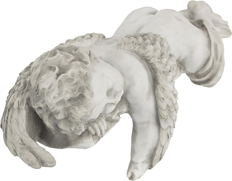 Design Toscano Tempo di fare la nanna, Piccolo angelo dormiente Statua mensola, poliresina, pietra antica, 30 cm