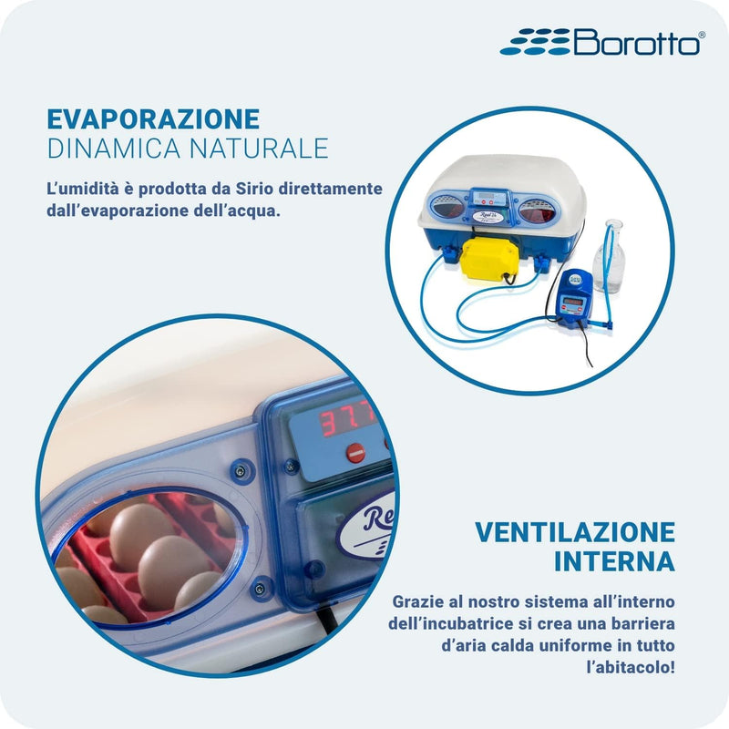 Borotto REAL 24 Expert - Incubatrice Automatica Professionale Brevettata, con Umidificatore Automatico Sirio - per 24 Uova o 96 Uova Piccole