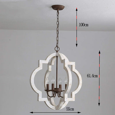 4 Luce Stile Shabby Chic Plafoniera E14 Elegante Lampade A Sospensione Per Soggiorno Da Pranzo Camera Letto,Vintage Legno Corridoio Lampadario-Bianco vintage 55 cm