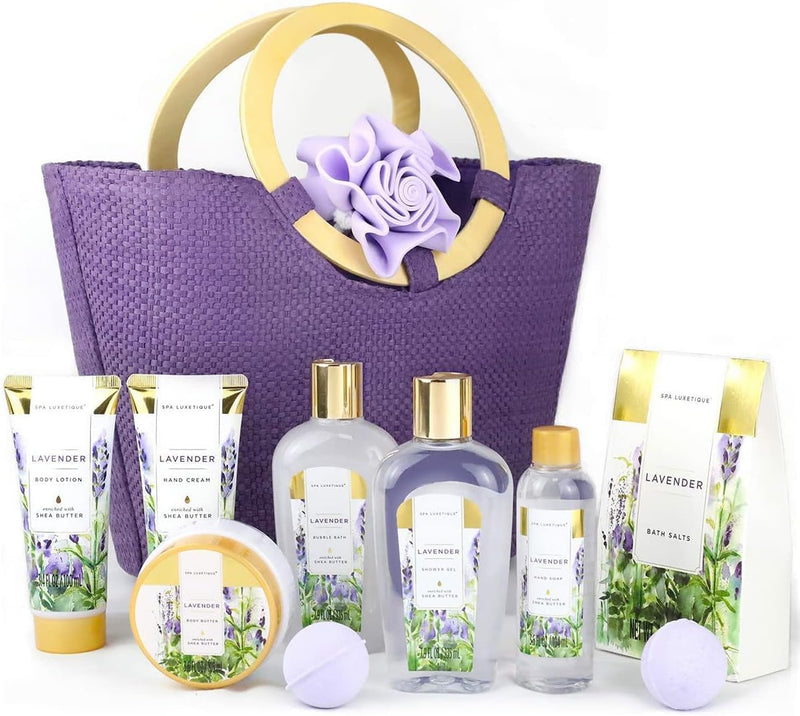 Set regalo donna – 10 pezzi, profumo di lavanda, regalo di compleanno, crema per le mani, gel doccia, bagnoschiuma, lozione per il corpo, sali da bagno, spugna da bagno e borsa spaziosa