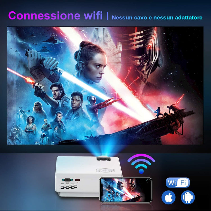 Mini Proiettore Portatile WiFi Bluetooth, TOPTRO Videoproiettore 8500 Lumens 1080P Full HD, Funzione di Zoom, ±15° Correzione Trapezoidale, Compatibile con iOS/Android/TV Stick/ TVbox/PS5