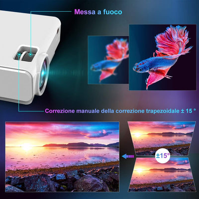 Mini Proiettore Portatile WiFi Bluetooth, TOPTRO Videoproiettore 8500 Lumens 1080P Full HD, Funzione di Zoom, ±15° Correzione Trapezoidale, Compatibile con iOS/Android/TV Stick/ TVbox/PS5