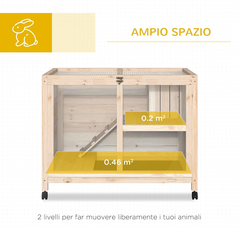 Conigliera in Legno a 2 Livelli con Casetta per Conigli e Porcellini d&