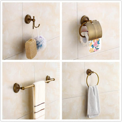 Ottone Antico 4 Pezzi Set Accessori da Bagno - d'Annata portasciugamani & Porta salviette & Porta Carta igienica & Ganci portasciugamani