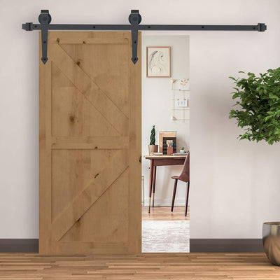 200CM/6.6FT Kit per Porta Scorrevole da 2 m in Acciaio al Carbonio, Binario per Porta Scorrevole Singola con Rotelle Stile Rustico, Marrone