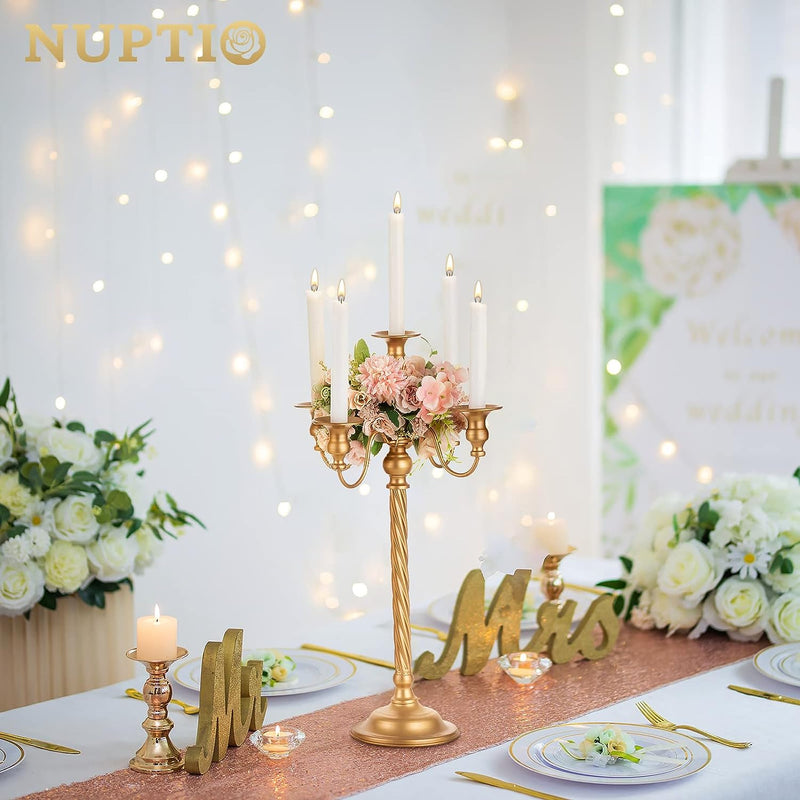 Nuptio Candelabro da Terra Oro: 53cm Candelabri Vintage In Metallo per Centro Tavola Candleardra Antico Portacandele, Ricevimento Matrimonio Compleanno Anniversario Vacanza Decorazione Camino