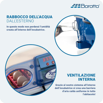 Borotto REAL 24 Semi Automatica - Incubatrice Professionale Brevettata, con Girauova a Levetta - per 24 Uova o 96 Uova Piccole