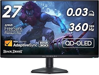 Alienware Gaming Monitor, AW2725DF, 27-Inch, QHD (2560 x 1440), 360 Hz, QD OLED, 0.03 ms, AMD FreeSync Premium Pro, 99.3% DCI-P3, HDR400, USB-C, 2 x DisplayPort, HDMI, 4 x USB