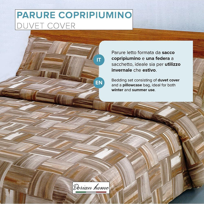 Dorian Home Parure Copripiumino Matrimoniale 250 x 210 cm, Copripiumino Matrimoniale Cotone, Realizzato in 100% Morbido e Puro Cotone, Made In Italy, Fantasia Varazze Marrone