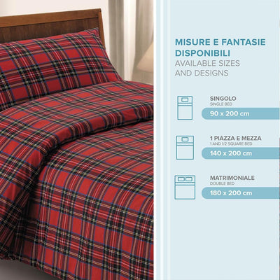 Dorian Home Completo Letto Singolo, Set Completo lenzuola, Lenzuola Letto Singolo 100% Cotone 90x200 cm, Lenzuolo Sotto, Lenzuolo Sopra e Una Federa, Made in Italy, Scozzese Rosso