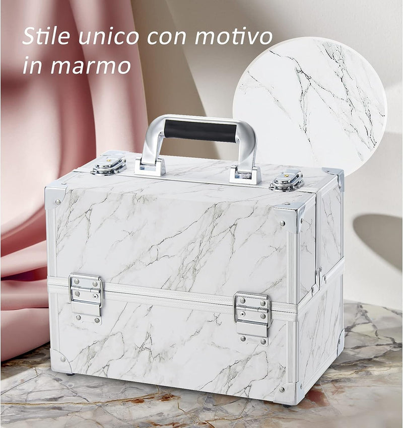 Valigetta Trucchi Professionale Beauty case da viaggio Porta Trucchi Grande Valigetta Per Cosmetici Vanity Case Valigetta Unghie Valigetta Manicure Valigetta Estetista con serratura, Marmo