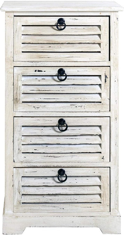 Cassettiera piccola, mobile bagno 4 cassetti bianco, legno paulownia, shabby chic, per camera bagno - Misure: 81 x 42 x 29 cm (HxLxP)