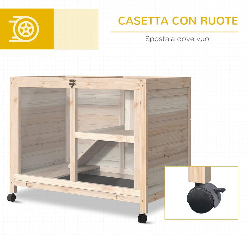 Conigliera in Legno a 2 Livelli con Casetta per Conigli e Porcellini d&