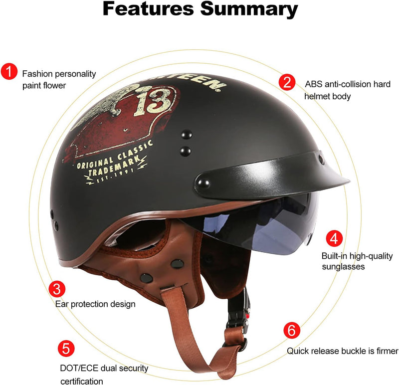 Casco Moto Adulto, Casco Semi Aperto Con Visiera. Casco Per Scooter Atv Casco, Casco Di Sicurezza Certificato ECE