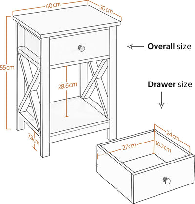 Comodini Camera da Letto Bianco Comodino con Cassetto 55 x 40 x 30 cm Tavolino Lato da Divano Stile Shabby Chic Mobiletto da Salotto