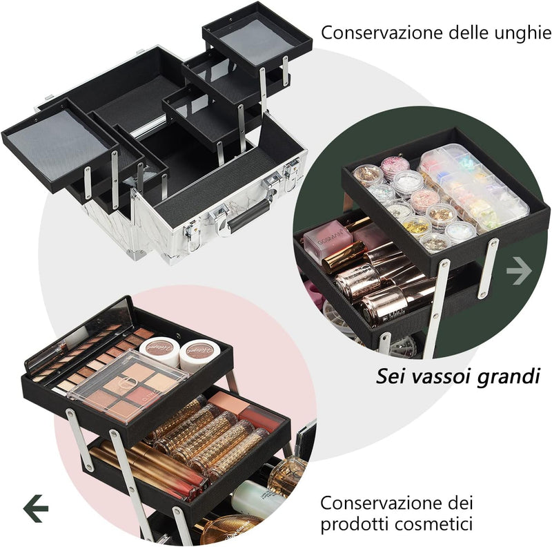 Valigetta Trucchi Professionale Beauty case da viaggio Porta Trucchi Grande Valigetta Per Cosmetici Vanity Case Valigetta Unghie Valigetta Manicure Valigetta Estetista con serratura, Marmo