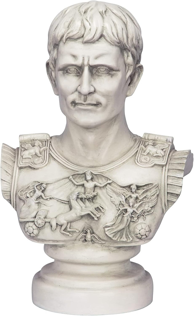 Design Toscano Augusto Cesare Primaporta Statua Busto, poliresina, pietra antica, 46 cm