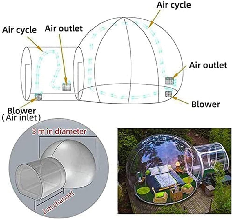 ZABEES Tenda Gonfiabile Bubble House, Tunnel Singolo con Anello a D, Tenda Gonfiabile Sferica per Resort Scenico per Alloggio in Famiglia con Cielo Stellato all&