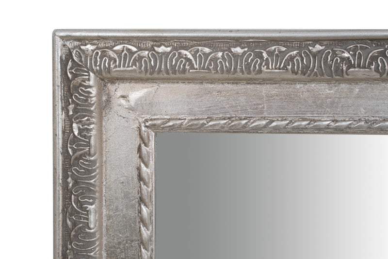 Biscottini Specchio Specchiera da parete e appendere verticale/orizzontale L35xPR4xH82 cm finitura foglia argento anticato.