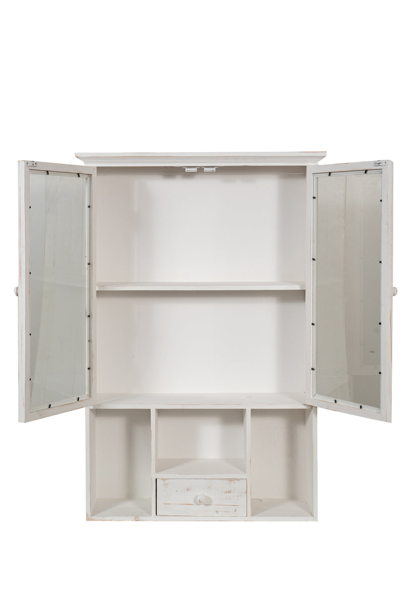 Biscottini VETRINETTA BACHECA IN LEGNO FINITURA BIANCA ANTICATA L60XPR18XH89 CM STILE SHABBY