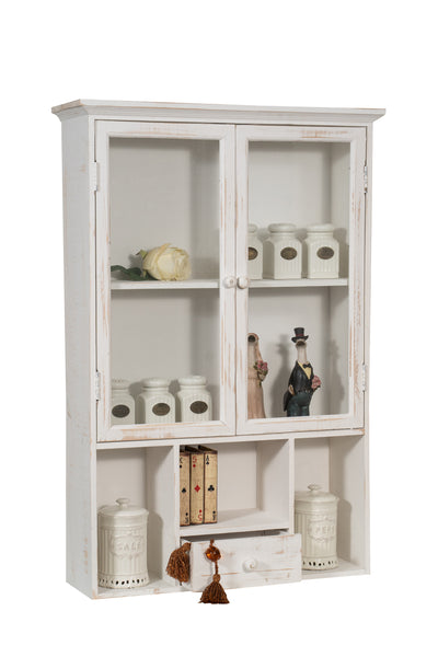 Biscottini VETRINETTA BACHECA IN LEGNO FINITURA BIANCA ANTICATA L60XPR18XH89 CM STILE SHABBY