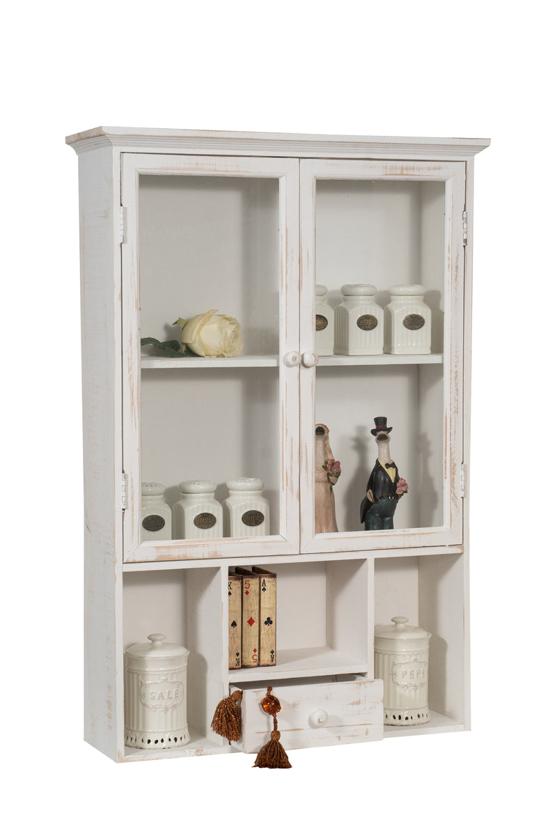 Biscottini VETRINETTA BACHECA IN LEGNO FINITURA BIANCA ANTICATA L60XPR18XH89 CM STILE SHABBY