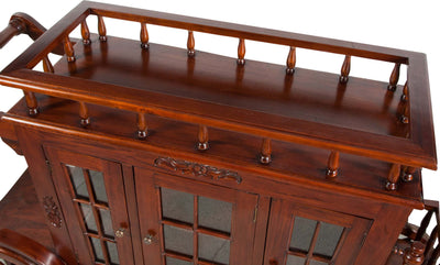 Biscottini Carrello bar in legno massello di mogano finitura noce 125x45x82 cm porta