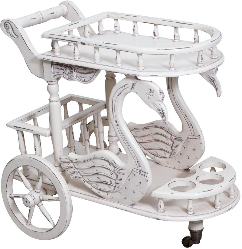 Biscottini Carrello bar in legno massello di mogano finitura bianca anticata 71x46x72 cm