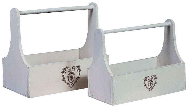 Biscottini Set di due contenitori Shabby in legno finitura bianca anticata 31x17x27 + 38x14x22 cm