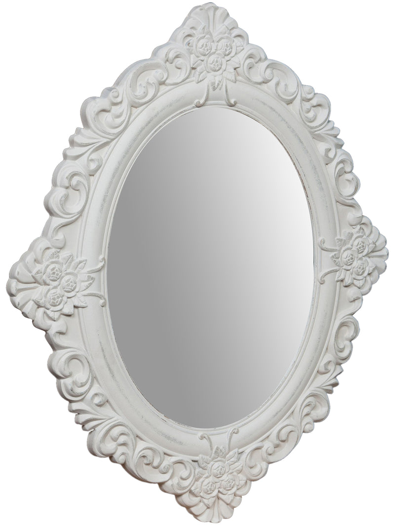 Biscottini Specchiera da appendere finitura bianco anticato. Specchio parete cornice