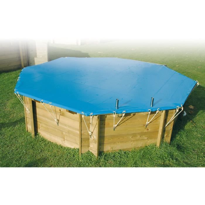Copertura invernale e di sicurezza per piscina in legno - UBBINK - Rettangolare 350x650 - Blu - Spessore 550gr