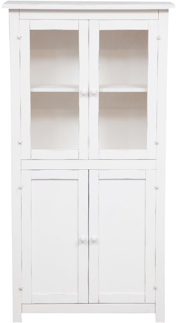 Biscottini Vetrina Credenza Country in legno massello di tiglio finitura bianca anticata L68xPR25xH130 cm. Made in Italy