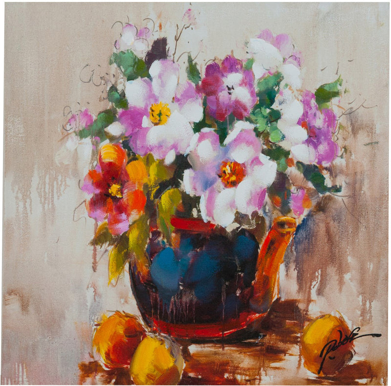 Biscottini Quadro olio su tela dipinto a mano vaso fiori 60x3x60 dare tocco L60xPR3xH60