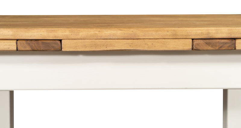Biscottini Tavolo allungabile Country legno massello di tiglio con struttura bianca anticata piano naturale. Made in Italy