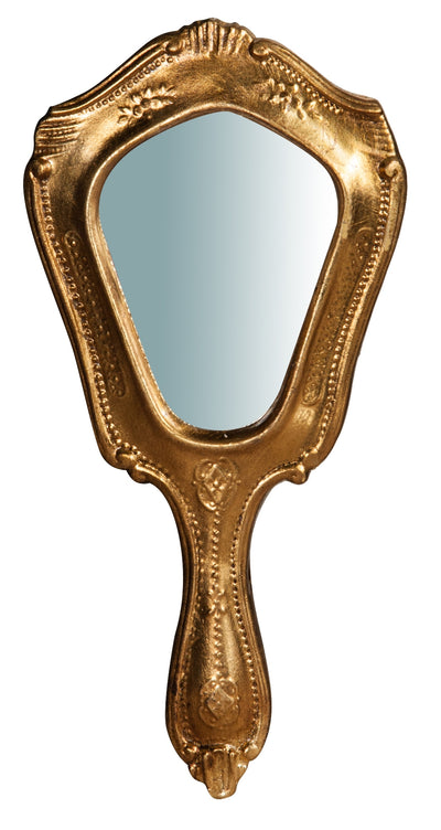 Biscottini Specchiera a mano in legno finitura foglia oro anticato L15xPR1,5xH31 cm Made in Italy
