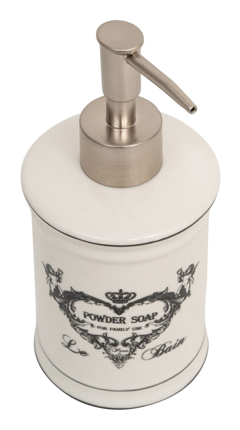Biscottini Dispenser sapone liquido in porcellana bianca decorata "Powder Soap" L8,5xPR8,5xH18 cm