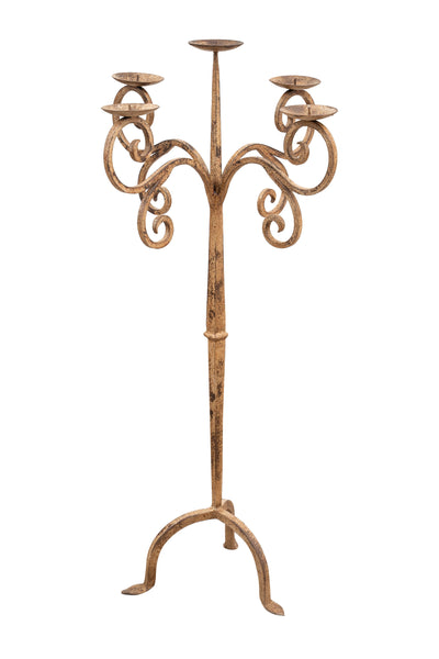 Biscottini Candeliere piantana in ferro battuto lavorato a mano finitura crema anticata L49XPR49XH94 cm